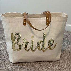 Sequin bride straw tote